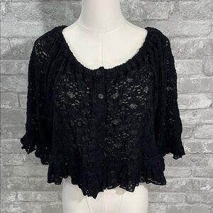 Animale Black Lace Button-Up Blouse